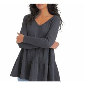 American Eagle Gray Tiered Long Sleeve V-Neck Top Small New